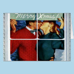 Retro Kissing Christmas Couple Card cards