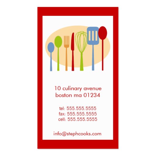 Retro Kitchen Cooking Utensils Chef Business Card (back side)
