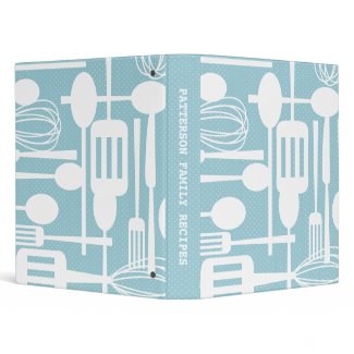 Retro Kitchen Cooking Utensils Recipe Binder Blue