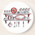 Retro Kitchen Shelf in Black White and Red Beverage Coasters