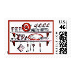 Retro Kitchen Shelf in Black White and Red Stamp
