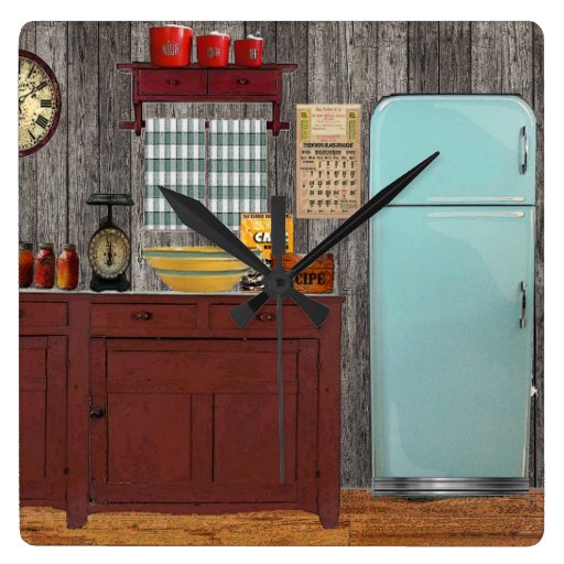 Retro kitchen square wall clock Zazzle