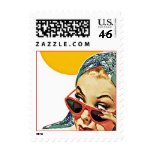 Retro Lady Behind Red sunglasses Postage Stamps