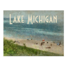 Retro Lake Michigan Shoreline Beach Postcard