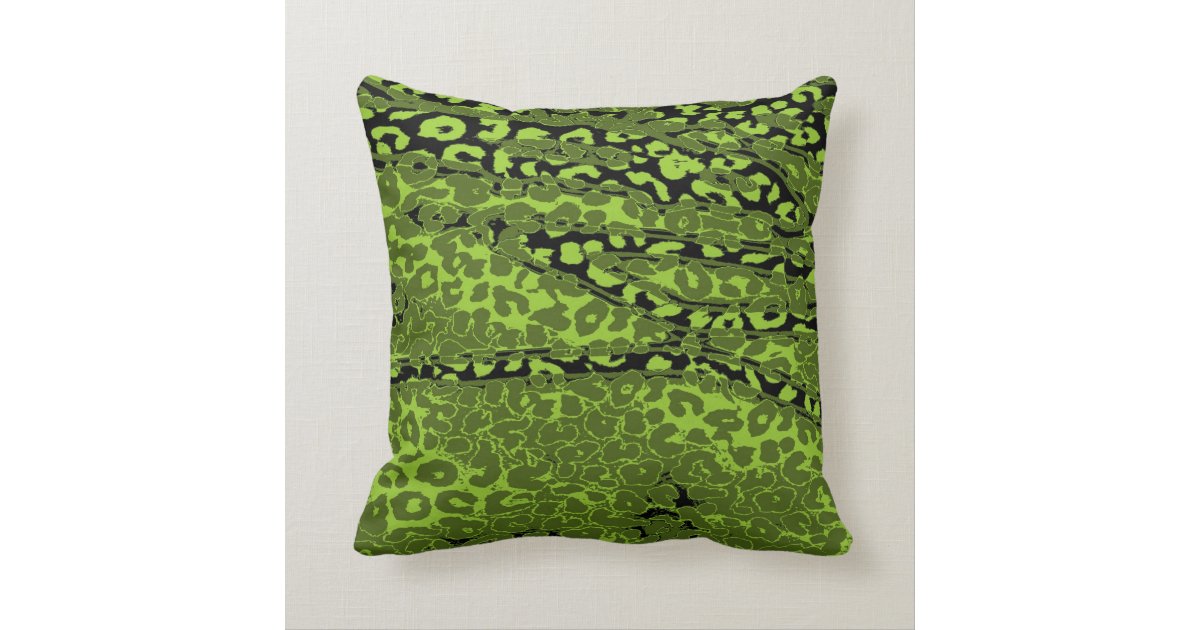 Retro Leopard Print Skin (Lime, Green, Black) Throw Pillow Zazzle