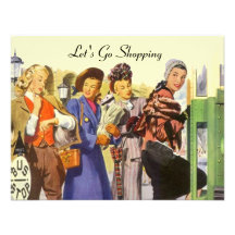 Retro LET'S GO SHOPPING Invitations City Bus Stop
