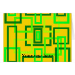 Retro light green squares on yellow background cards
