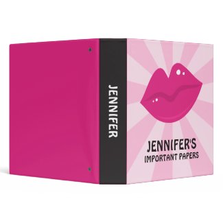 Retro lipstick lips on pink sunburst organizer binder