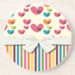 retro lolly valentine love hearts and stripes drink coaster