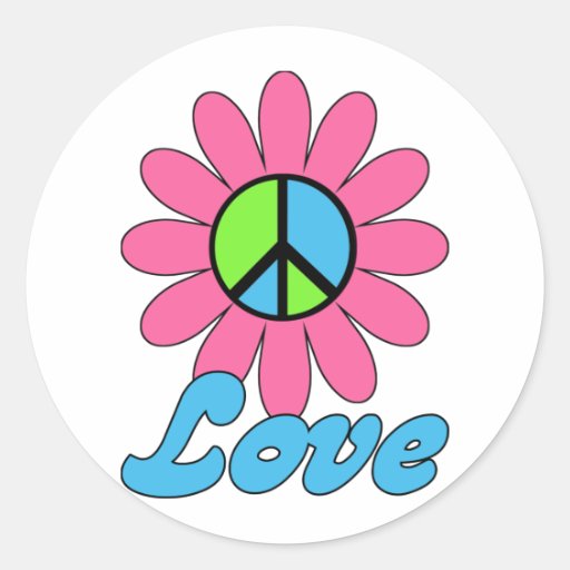 Retro Love Peace Flower Round Stickers