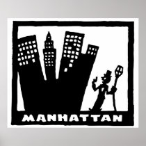 Retro Manhattan black-and-white drawing Posters