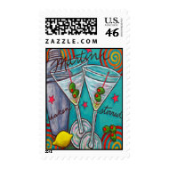 Retro Martini Postage Stamp stamp