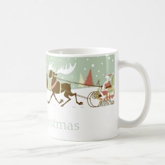 Retro Merry Christmas Santa & Rain-Deer Mug