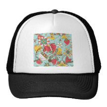 RETRO MIX FLOWERS HEARTS LOVE HIPPIE WALLPAPER TEM MESH HATS