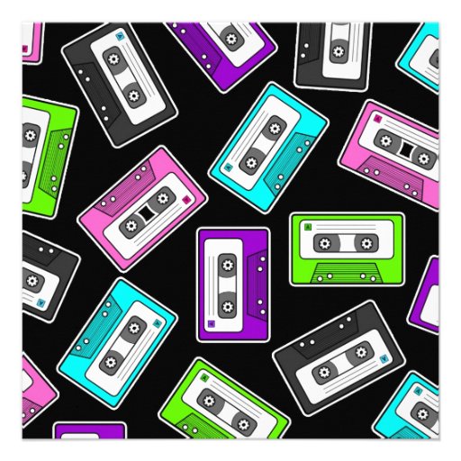 Retro Mixtape Themed Birthday Party Invite Black