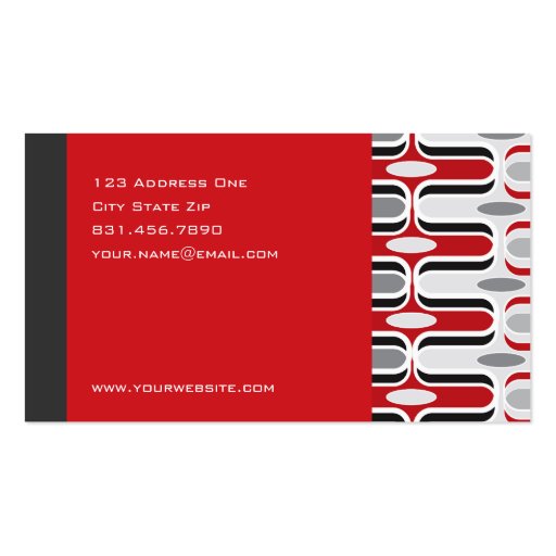 Retro Mod Art Deco Zig Zag Funky Pattern Red Black Business Cards (back side)