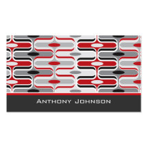 Retro Mod Art Deco Zig Zag Funky Pattern Red Black Business Cards