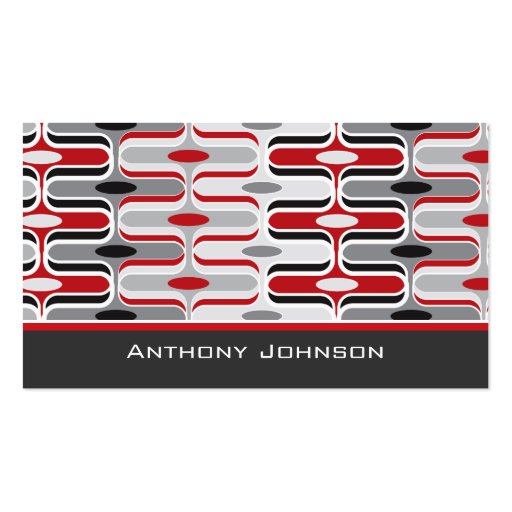 Retro Mod Art Deco Zig Zag Funky Pattern Red Black Business Cards (front side)