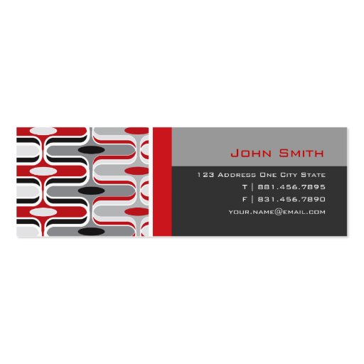Retro Mod Art Deco Zig Zag Funky Pattern Red Black Business Card Template (front side)
