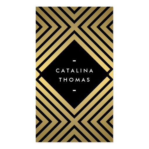 Retro Mod Bold Black and Gold Pattern Business Card Templates (front side)