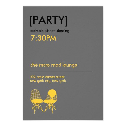 Retro Mod Chair Pair Eames Wedding Reception Custom Invite