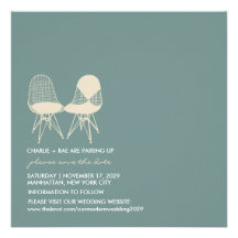Retro Mod Perfect Chair Pair Eames Save The Date Personalized Invite