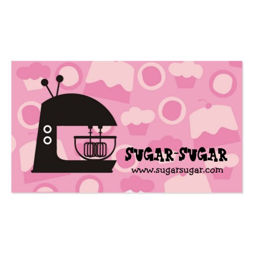 Retro mod stand mixer baking business cards pink (front side)