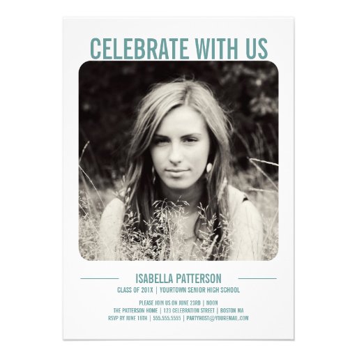 Retro Modern Bold Graduation Party Photo | Teal Announcement