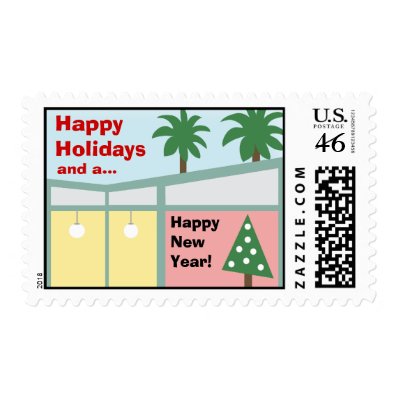 Retro Modern Christmas Holiday Postage Stamp