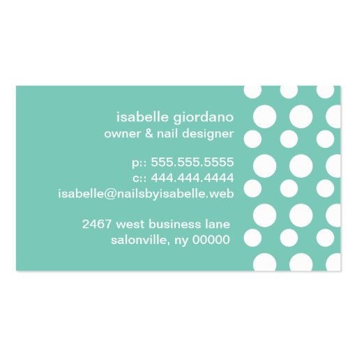 Retro Modern Dots (White & Mint) Business Cards (back side)