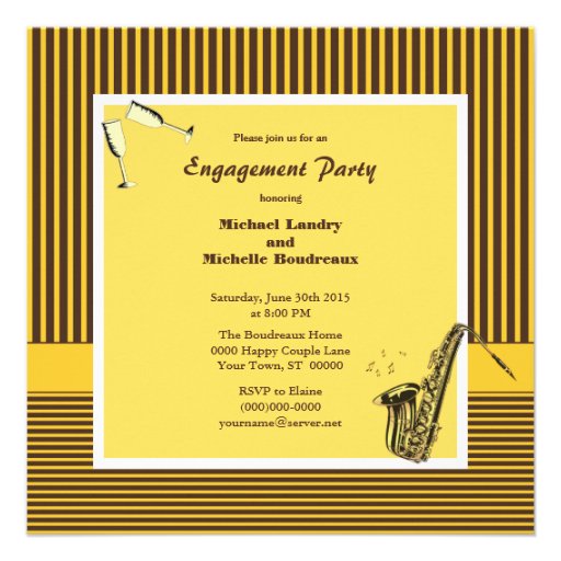 Retro Modern Jazz Engagement Party Invites