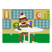Retro Modern Sock Monkey Greeting Cards
