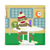 Retro Modern Sock Monkey Refrigerator Magnets