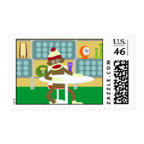 Retro Modern Sock Monkey Postage Stamp