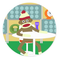 Retro Modern Sock Monkey Round Sticker