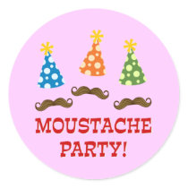 Retro Moustache Party Round Sticker