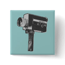 Retro Movie Camera Pinback Buttons