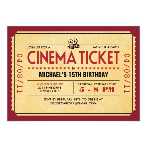 retro movie ticket invitations zazzle movie ticket invitations