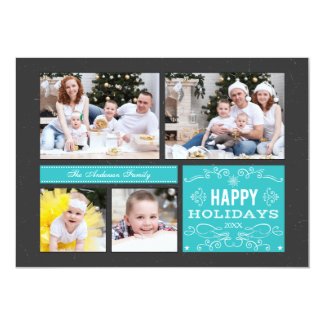 Retro Multi Photo Happy Holidays Card Custom Invitations