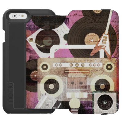 Retro Music Instrument Collage Pink iPhone 6/6S Wallet Case