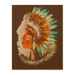 Retro Native American Indian Shief  Wood Wall Art