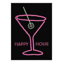 Retro Neon Martini Happy Hour Party Invitation