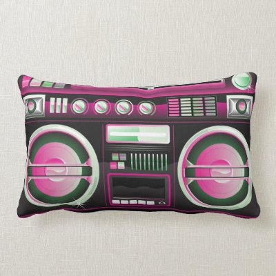retro neon pink green boom box ghetto blaster throw pillow Mojo_throwpillow