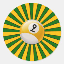RETRO NUMBER 9 BILLIARDS BALL ROUND STICKERS