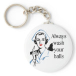 Retro Nurse Always Wash Your Balls keychains