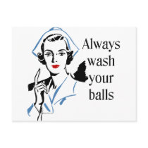 Retro Nurse Always Wash Your Balls postcards by bizarretees Retro Nurse Always Wash Your Balls postcards