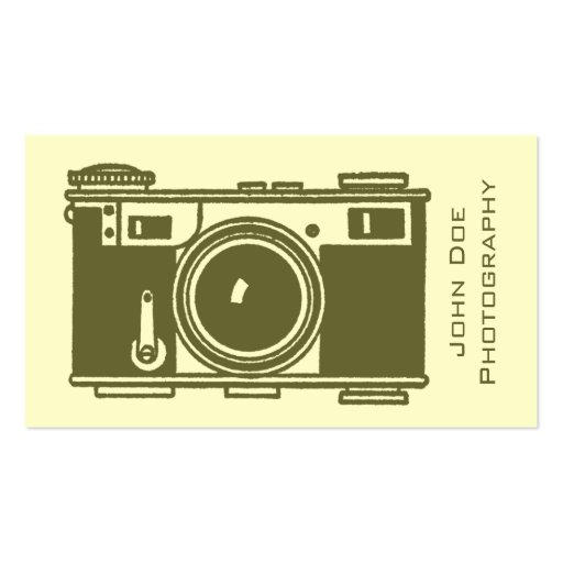 Retro Olive Green Vintage Film Camera Business Card Template (front side)