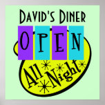 Retro OPEN ALL NIGHT Diner Sign posters
