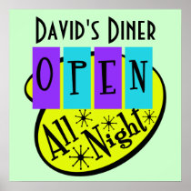 Retro OPEN ALL NIGHT Diner Sign Posters