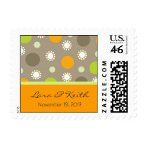 Retro Orange Brown Green Dots Save Date / RSVP /TQ postage by fat_fa_tin Retro Orange Brown Green Dots Save Date / RSVP /TQ postage